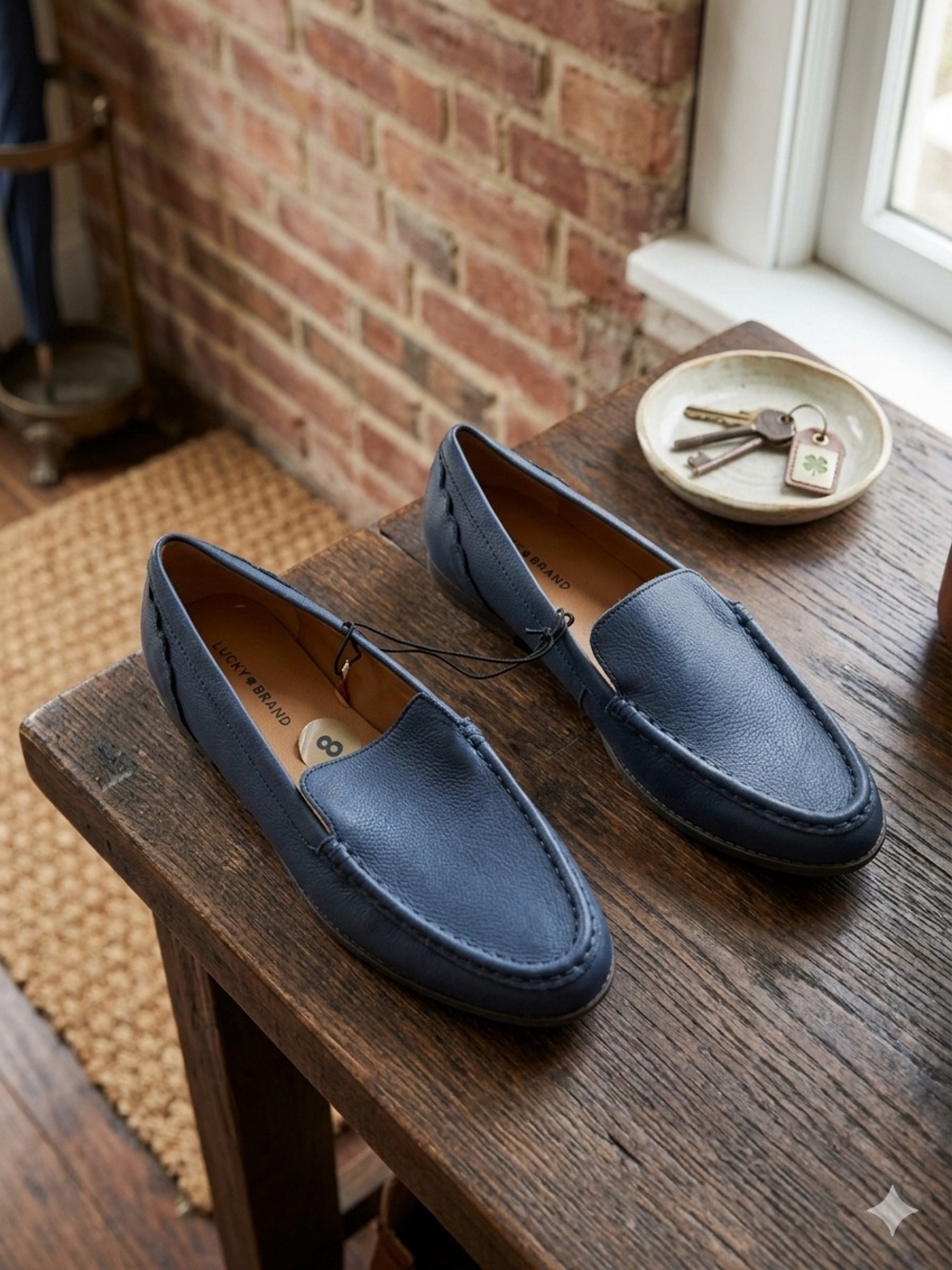Lucky Brand Women’s Navy Leather Slip-On Loafers